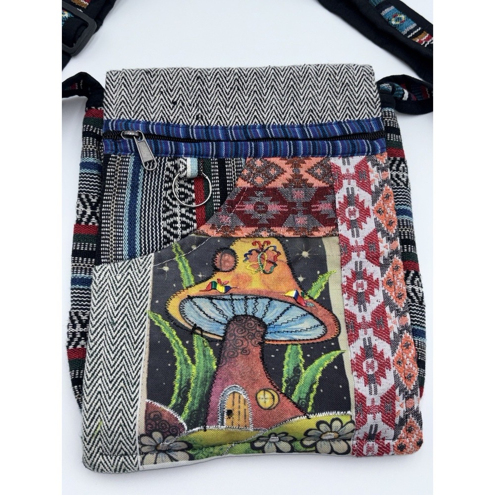 Rising International Mushroom Hippie Boho Cotton Crossbody Shoulder Bag Nepal